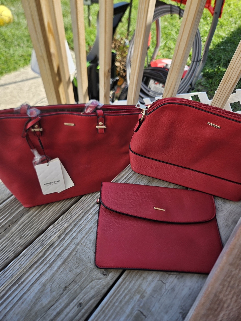 Red Lovecraft 3-Piece Women's Bag Set - Tote, Cosmetic Case & Clutch
